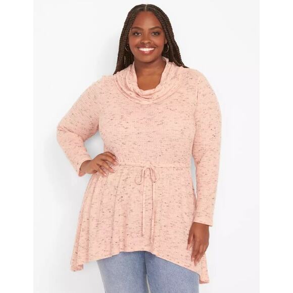 Lane Bryant Tops - Lane Bryant Tunic Top Plus 14/16 Cowl Neck High Low Long Sleeve‎ Knit Coral Pink